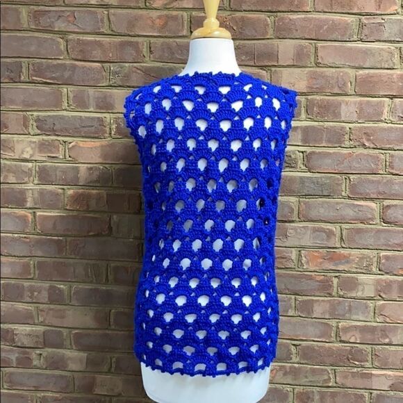 Vintage Royal Blue Crochet Handmade Vest - Picture 4 of 5